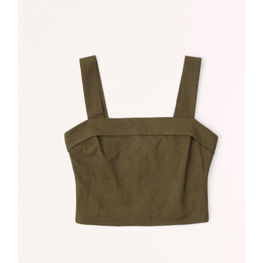 Abercrombie & Fitch Top Linen Blend Foldover Green XL